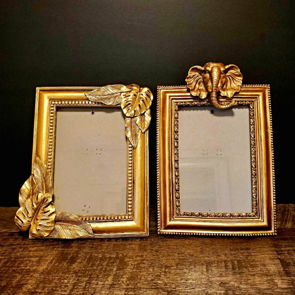 Gold Elephant and Leaf Design Picture Frames